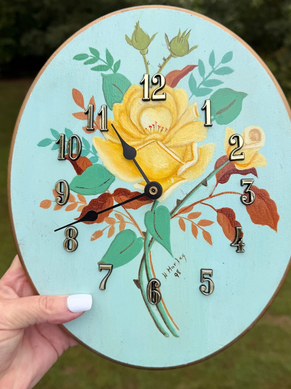 Vintage 1998 Hand Painted Floral Wall Clock